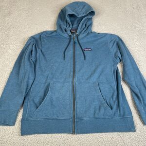 Patagonia Sweatshirt Mens L Blue Hoodie Full Zip Sweater Organic Cotton Hiking